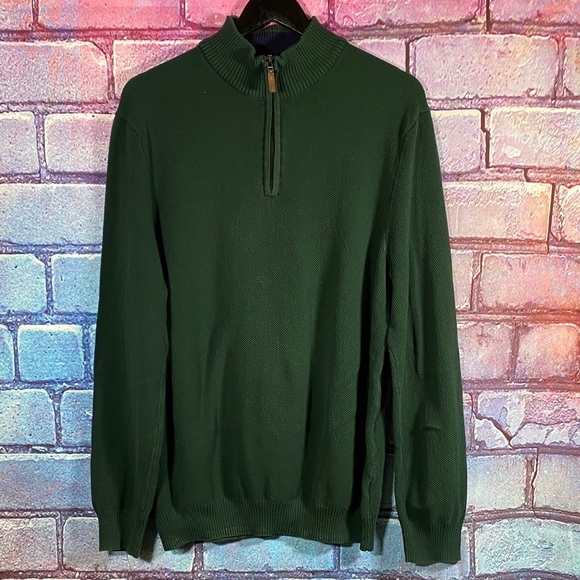 Club Room Men’s XXL Green Quarter-Zip Sweater 100% Cotton Knit Pullover - Picture 1 of 8